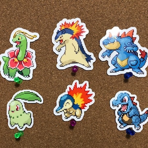 Gen 2 starters, Chikorita, Cyndaquil, Totodile, Meganium, Typhlosion, Farligatr, Gen 2 evolutions Stickers/Magnets