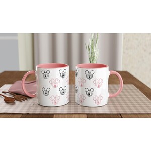Mickey und Minnie Maus (Disney) | Weißer Keramikbecher (325 ml) mit farbiger Innenseite | Rosa oder Schwarz Bild 5