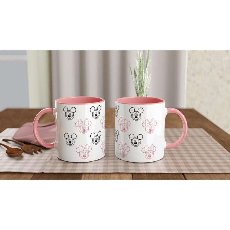 Mickey und Minnie Maus (Disney) | Weißer Keramikbecher (325 ml) mit farbiger Innenseite | Rosa oder Schwarz Bild 5