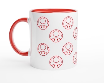 Super Mushroom (Super Mario) | White 11oz/325ml Ceramic Mug with Color Inside | Red or Yellow