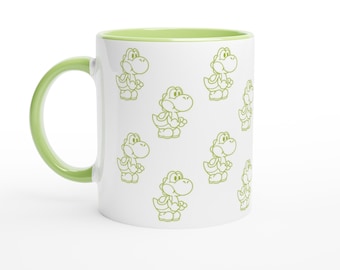 Yoshi (Super Mario) |3 White 11oz/325ml Ceramic Mug with Color Inside | Green