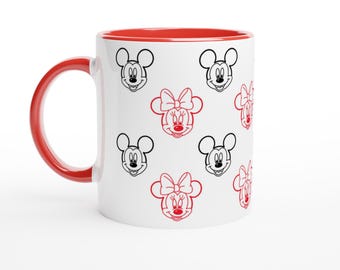 Mickey and Minnie Mouse (Disney) | White 11oz/325ml Ceramic Mug with Color Inside | Red or Black