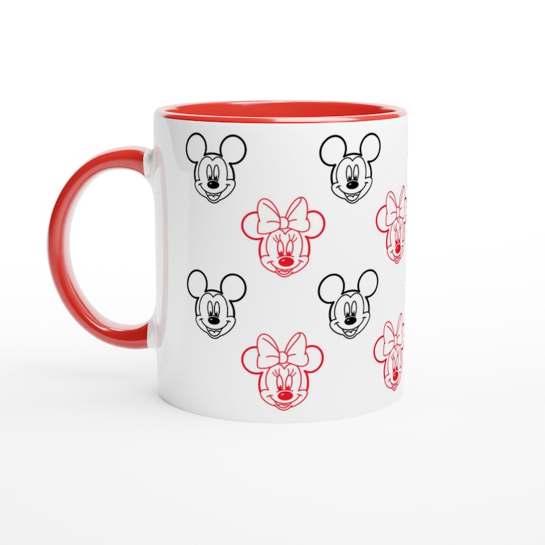 Myszka Miki i Minnie (Disney) | Biały ceramiczny kubek o pojemności 325 ml z kolorowym wnętrzem | Czerwony lub czarny Ceramic Red