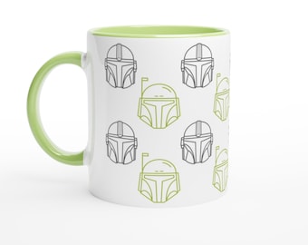 Mando and Boba Fett | White 11oz Ceramic Mug with Color Inside Ceramic Green