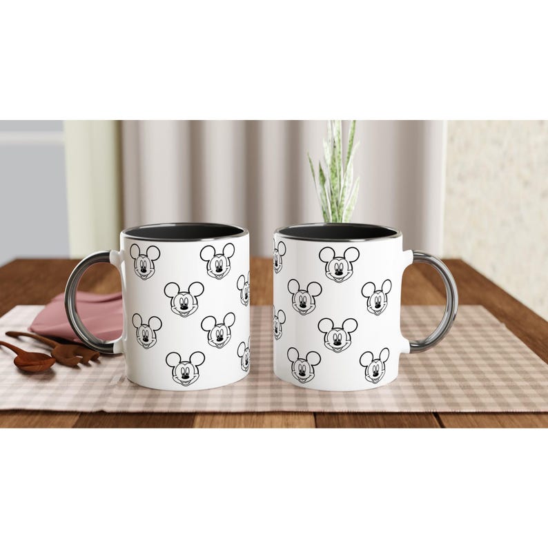 Topolino (Disney) | Tazza in ceramica bianca da 325 ml con interno colorato | Nero immagine 3