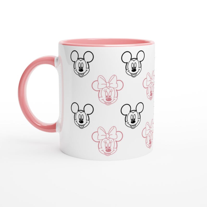 Mickey und Minnie Maus (Disney) | Weißer Keramikbecher (325 ml) mit farbiger Innenseite | Rosa oder Schwarz Bild 1