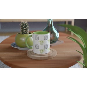 Mando and Grogu | White 11oz Ceramic Mug with Color Inside Ceramic Green image 3