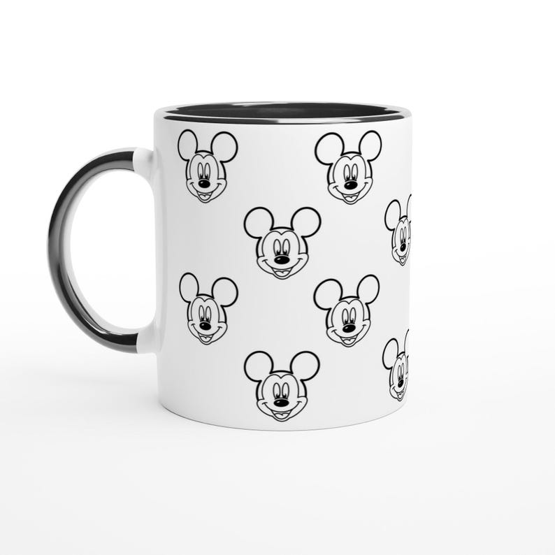 Topolino (Disney) | Tazza in ceramica bianca da 325 ml con interno colorato | Nero immagine 1