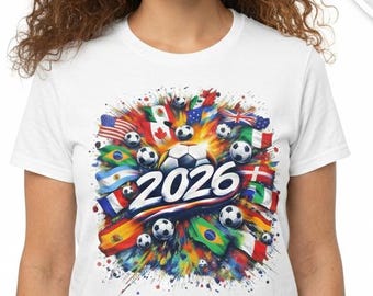 Camiseta World Soccer 2026, Camiseta para Fã de Futebol, Presente para Amantes do Futebol, EUA, Canadá e México