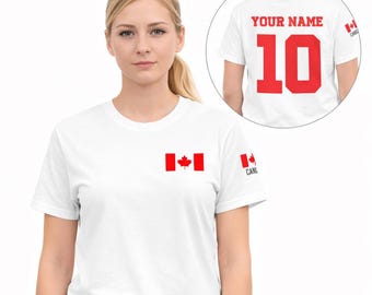 Camiseta com a bandeira do Canadá, camisa de futebol personalizada com nome e número, camiseta personalizada para torcedor do Canadá, camiseta de futebol canadense, presente para fãs do Canadá