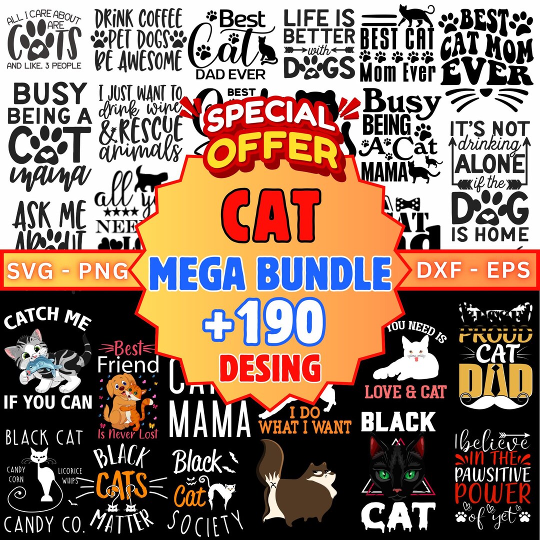 Cat Mega Bundle – 190+ Cat Breed SVG, Clipart, Hand-drawn Cat ...