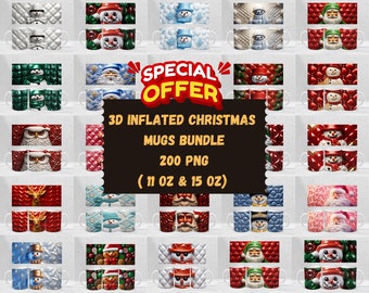3D Christmas Mug Wrap Bundle, Inflated Christmas Mug Wrap Sublimation Design PNG, Christmas Character 11oz and 15oz Mug Design Png
