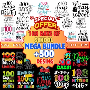 500+ Files 100 Days of School Svg PNG Bundle, Teacher SVG, 100th Day of School brushstroke, Kids School Shirt Design, 100 Days Smarter DXF