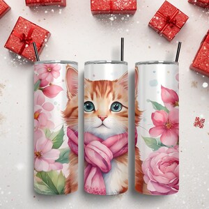 3D Pink Cat Christmas , 20oz Tumbler Sublimation Design, Straight Tapered Tumbler Wrap, Instant PNG Digital Download