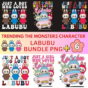 Just a Girl Who Loves Labubu Shirt PNG – Trending Pink Cartoon Character Design , Funny Cute Monster Gift for Kids & Girls, Instant Download