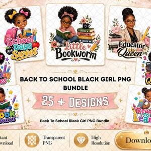 Back to School Black Girl PNG Bundle, Afro Girl School Clipart, Teacher Student Sublimation, Classroom Queen PNG Mom 2027