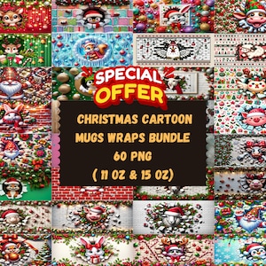 3D-Weihnachts-Cartoon-Tassenverpackung, Mega Bundle-Tassenverpackungs-Sublimationsdesigns, Cartoon-Tassen 11oz und 15oz, Tassensublimationsdesigns