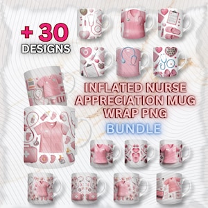 3D Inflated Nurse Mug Wrap PNG Bundle, Nurse Appreciation Sublimation Design, Puffy Medical 11oz 15oz Cup Template, Digital Download