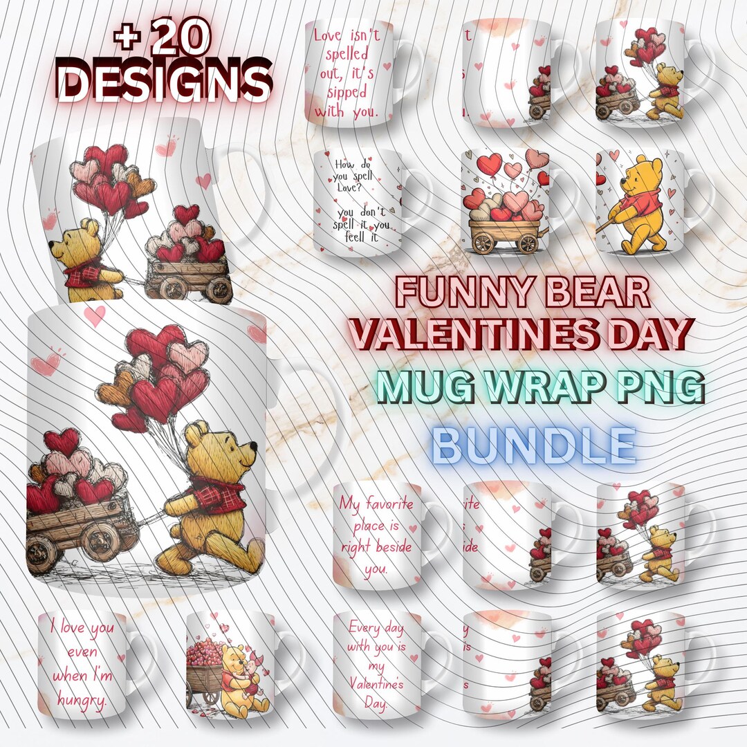 20+ Bear Valentine Mug Wrap Bundle PNG, 11oz & 15oz Coffee Mug ...