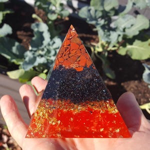 Red Jasper Orgonite Pyramid, EMF Transmuting, Shungite, Clear Worry, Stress, Confusion, and Anxiety