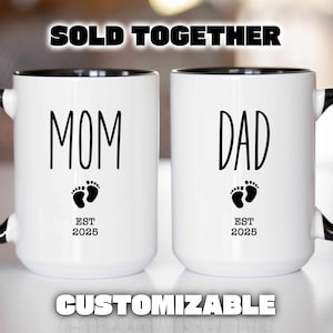 Pregnancy Announcement, New Mom and Dad Mug Set, Baby Shower Mug Gift, New Baby announcements gift, New Parents gift, New Mommy, New Daddy