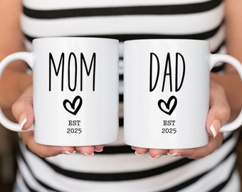 Pregnancy Announcement, New Mom and Dad Mug Set, Baby Shower Mug Gift, New Baby announcements gift, New Parents gift, New Mommy, New Daddy