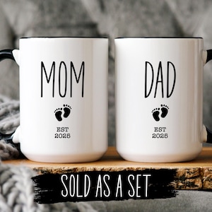 Pregnancy Announcement, New Mom and Dad Mug Set, Baby Shower Mug Gift, New Baby announcements gift, New Parents gift, New Mommy, New Daddy