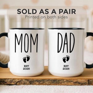 Pregnancy Announcement, New Mom and Dad Mug Set, Baby Shower Mug Gift, New Baby announcements gift, New Parents gift, New Mommy, New Daddy