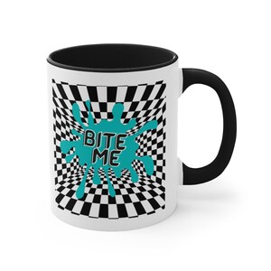 Bite Me Coffee Cup | retro | checkerboard Mug | paint splatter Tea Cup | Rave | Goth | alternative | Tumblr Mug | trendy Mug | 80&#39;s Punk