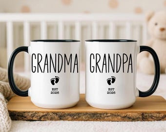 Pregnancy Announcement, New Grandma Gift, New Grandpa Gift, Baby Announcement, Baby Shower Gift, Pregnancy Reveal, New Grandparent Mug Set