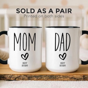 Pregnancy Announcement, New Mom and Dad Mug Set, Baby Shower Mug Gift, New Baby announcements gift, New Parents gift, New Mommy, New Daddy