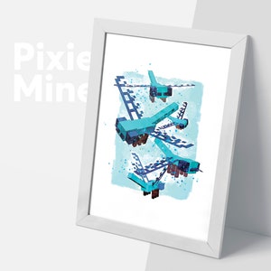 Dragonflies Pixel Poster, Mine Game Print, Digital Download, Kids Room Art