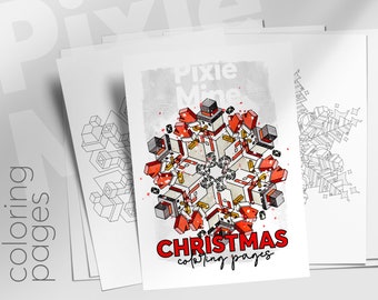 Pixel Snowflakes Coloring Pages, Holiday Mine Game Book, Pixel Mandalas Sets, Digital Download, Kids Party, 14 pixelated characters