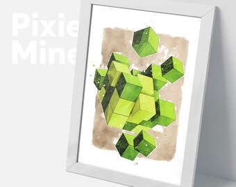 Cubic Poster, Pixel Game Print, Digital Download, Cube Land Theme Poster, Kids Room