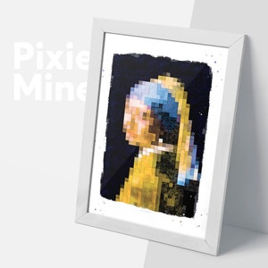 Girl with a Pearl Earring Pixel Art, Digital Paintig Replica, Johannes Vermeer Poster, Block Texture, Wall Art Decor / DESCARGA DIGITAL