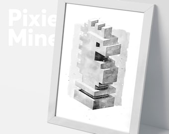 Pixel Cubes Knight, Chess Game Poster, Instant Digital Download, Game Theme Poster, Wall Decor