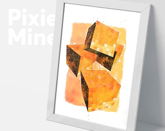 Cube Lava Blocks, Pixel Game Poster, Digital Download, Cube Land Theme Print, Gamer Room
