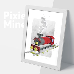 Pixel Train Poster, Mine Game Locomotive Print, Digital Download, Choo Choo Train Theme Poster, Boys Room