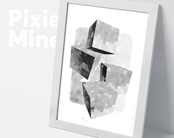 Stone Blocks Poster, Pixel Game Print, Digital Download, Cube Land Theme Print, Gamer Room