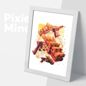 Pixel Fire Dragon, Mine Game Art, Instant Digital Download, Symbolism Theme Poster, Wall Art