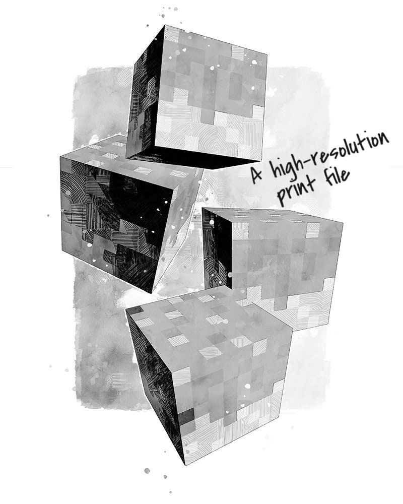 Pixel Blocks, Game Posters, Stone Blocks Art, Set of 3, Digital ...