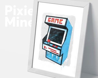 Retro Arcade Games, Pixel Poster, Mine Game Print, Digital Download, Wall Decor