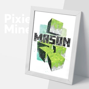Poster voor gamer, pixelnaamblokken, mijnspelfan, gepersonaliseerde printkunst, jongenskamerkunst