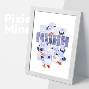 Pixel Pigeon Print, Póster de nombre, Arte personalizado, Dormitorio para niños, Impresiones para niños pequeños, Arte de la habitación para niños