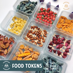 Food miniatures, Food token, Board game pieces, Resource tokens, Game components, Upgrade tokens, Meat, Wheat, Bread, Fish, Berries