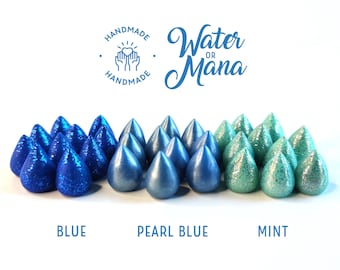 Resource tokens - water, magic, mana droplets - for board games or craft projects.