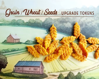 Wheat, Grain, Seeds tokens. Upgrade tokens for board games