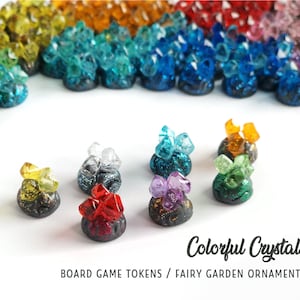 Small rock tokens with gems, crystals. Board game pieces/ Resource tokens/ Game components/ Upgrade tokens