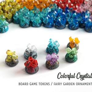 Small rock tokens with gems, crystals. Board game pieces/ Resource tokens/ Game components/ Upgrade tokens