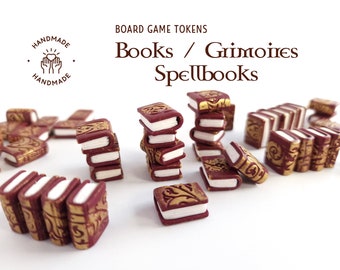 Miniatuurboeken / grimoires / spreukenboeken - Upgrade tokens voor bordspellen, RPG